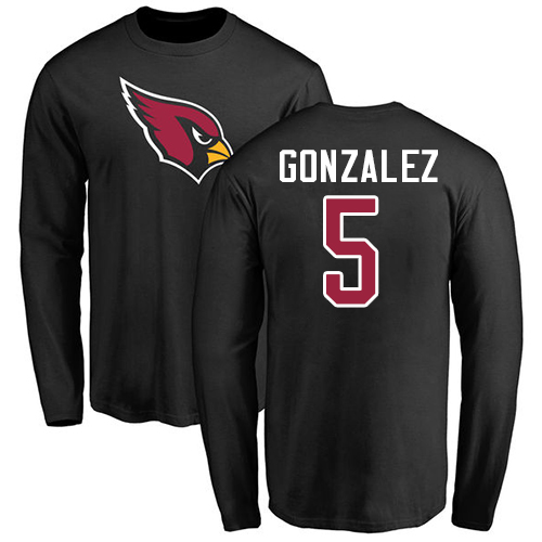 Arizona Cardinals Men Black Zane Gonzalez Name And Number Logo NFL Football #5 Long Sleeve T Shirt